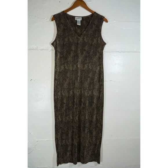 Vintage Petite Perceptions Micro Pleated Maxi Dress Animal Print Size 10P - Picture 2 of 9
